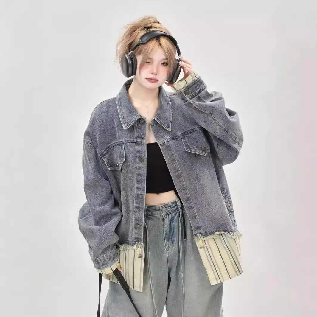 Ladies' Denim Jacket, Loose Workwear Retro Jacket