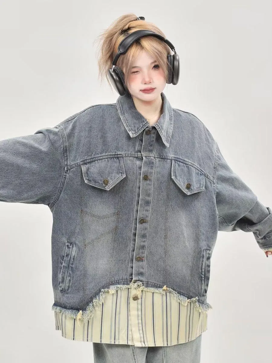 Ladies' Denim Jacket, Loose Workwear Retro Jacket