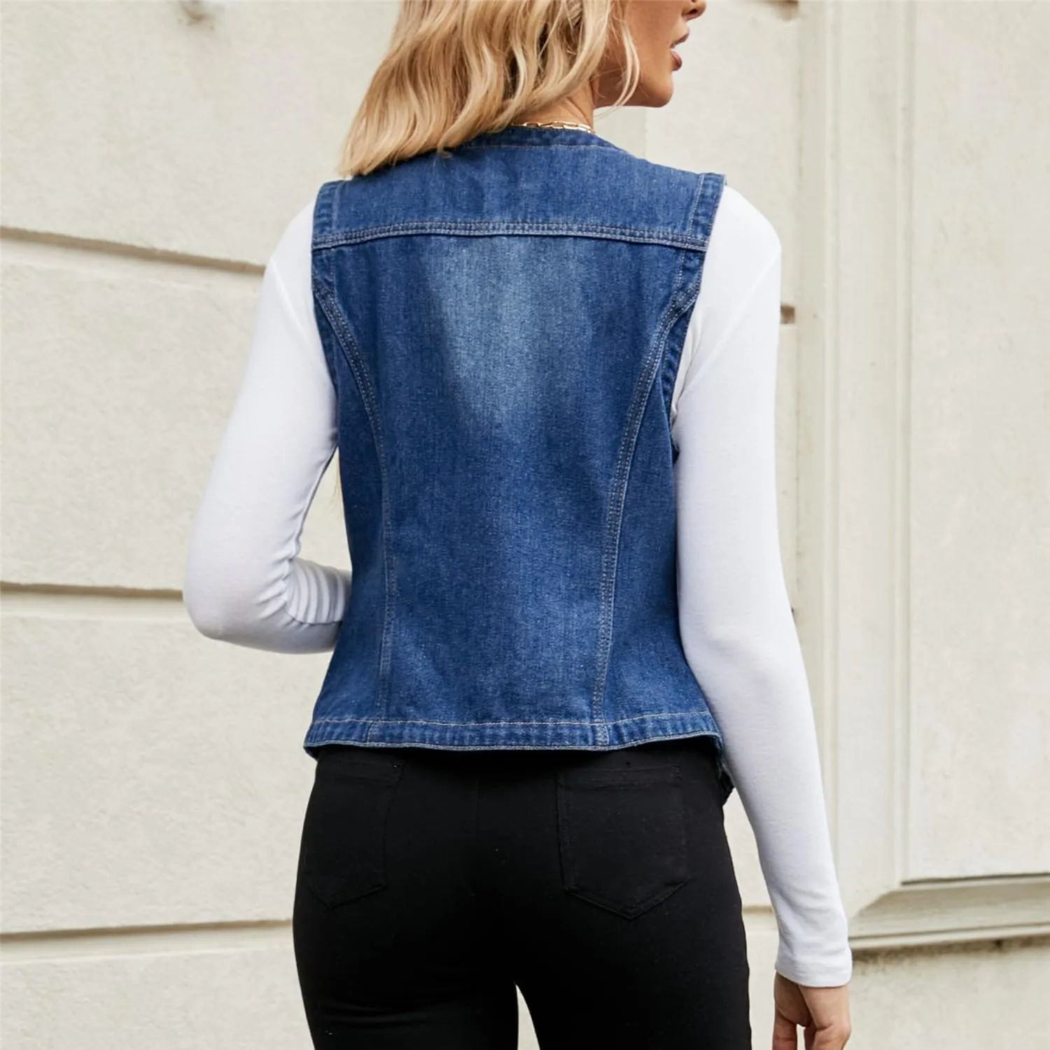Ladyful Women's Denim Vest Top Sleeveless V Neck Jean Top Button Down Denim Waistcoat Vest