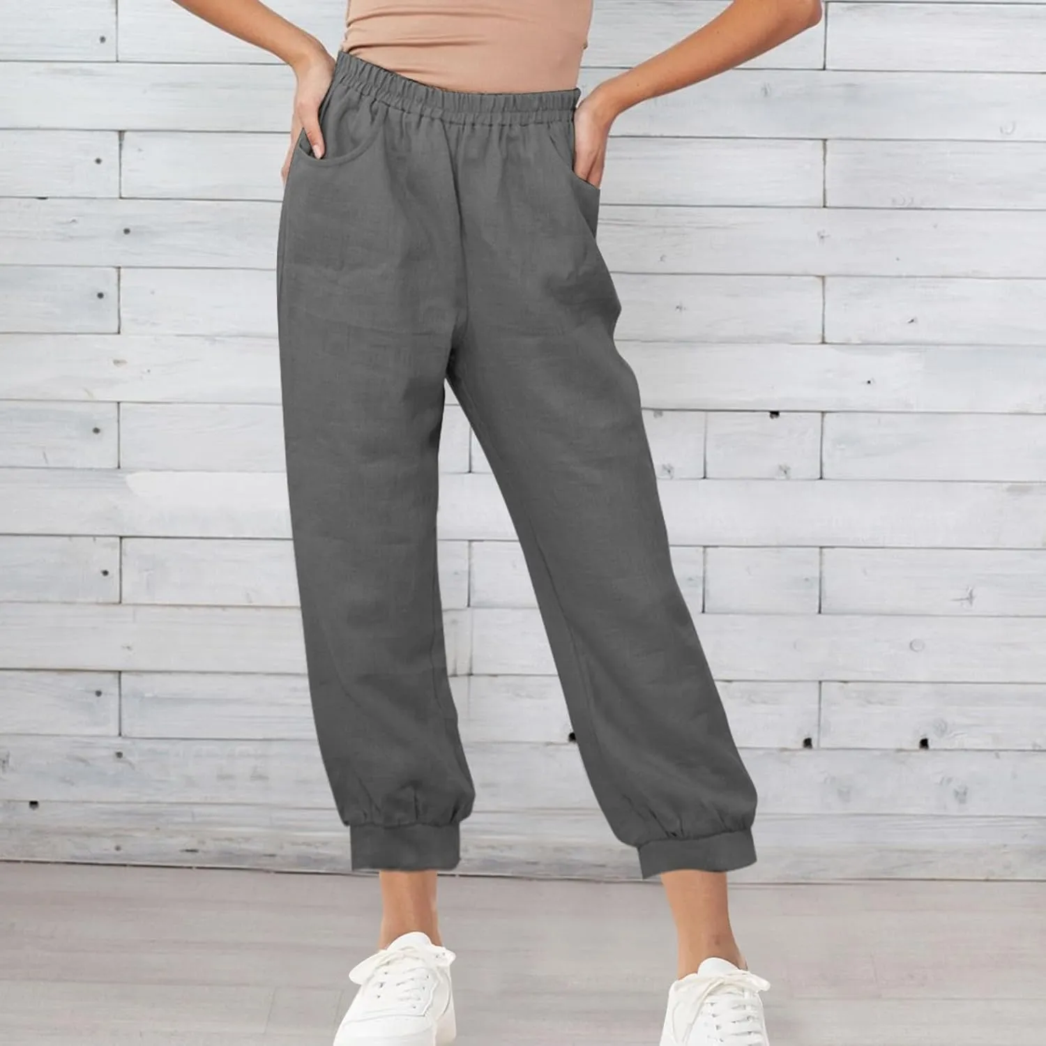 Lastesso Womens Linen Pants Lightweight Summer Boho Trousers Casual Cotton Vacation Going Out Capris Outfits with Pockets