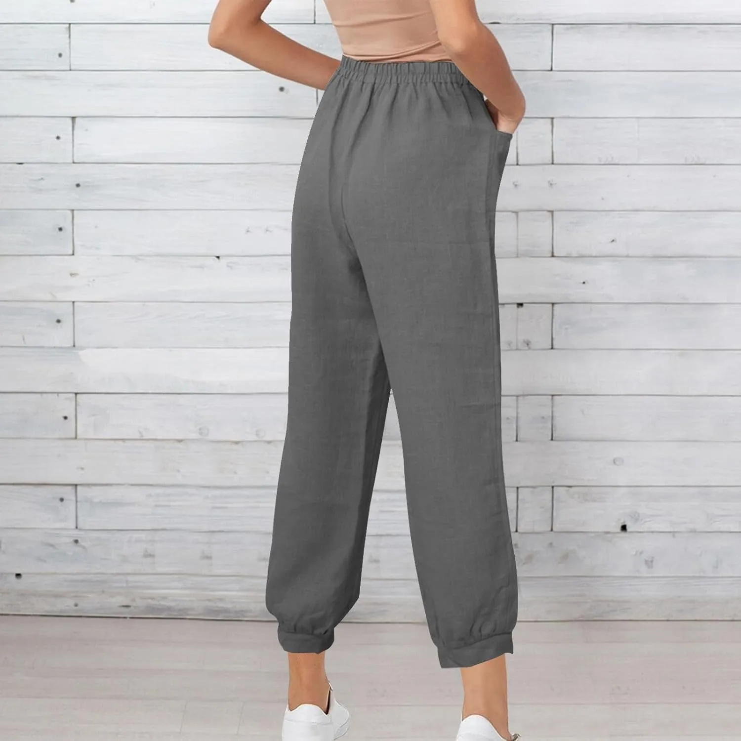 Lastesso Womens Linen Pants Lightweight Summer Boho Trousers Casual Cotton Vacation Going Out Capris Outfits with Pockets