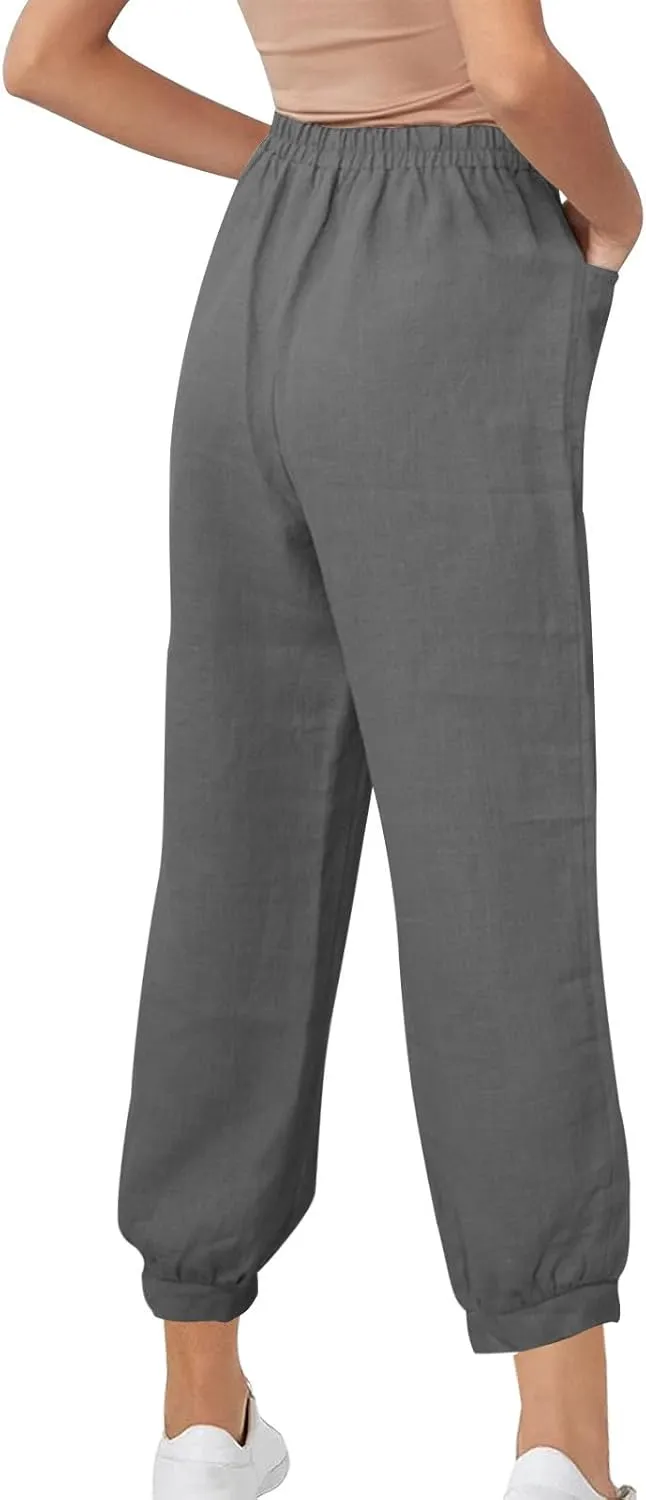 Lastesso Womens Linen Pants Lightweight Summer Boho Trousers Casual Cotton Vacation Going Out Capris Outfits with Pockets