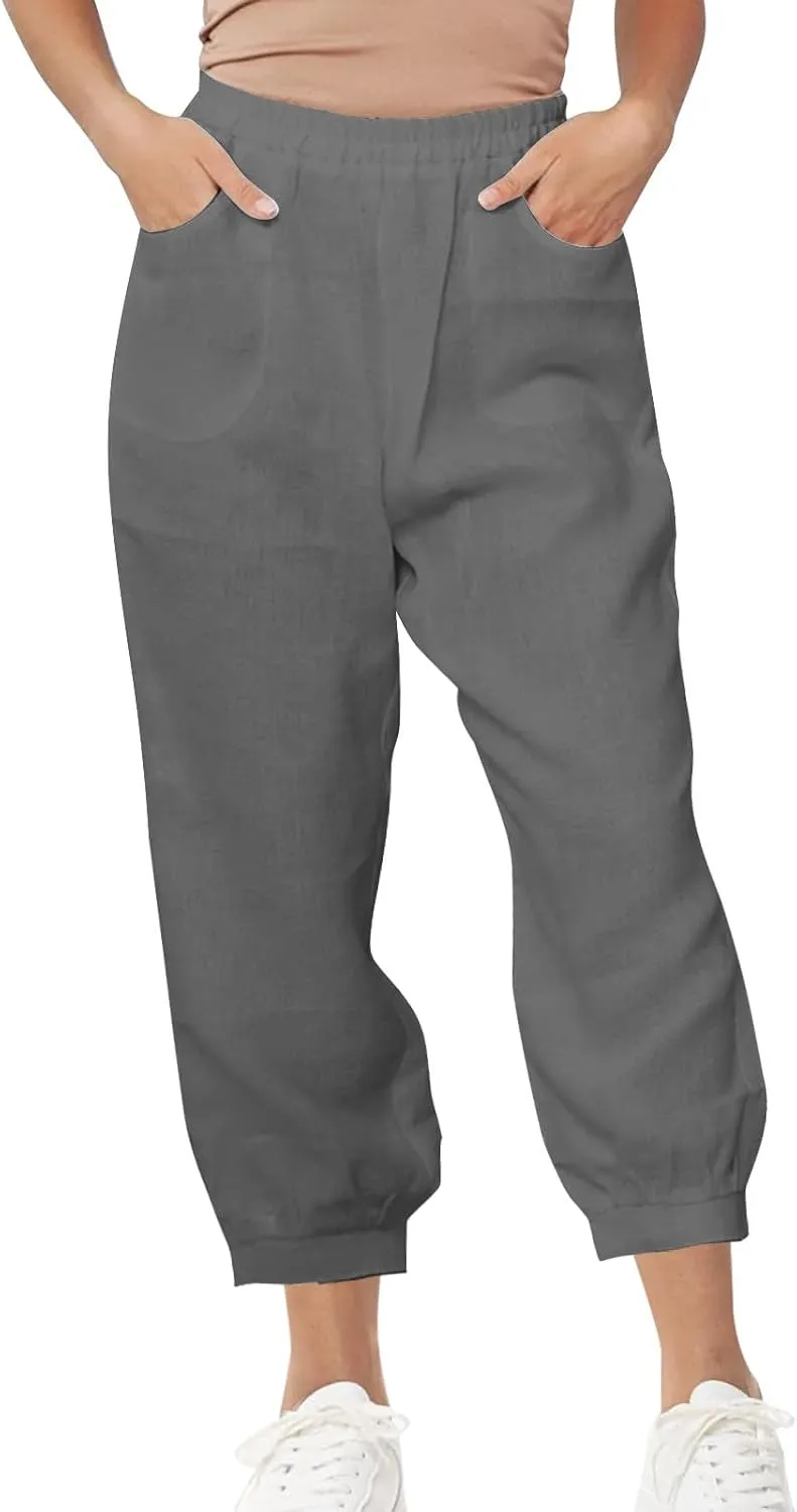 Lastesso Womens Linen Pants Lightweight Summer Boho Trousers Casual Cotton Vacation Going Out Capris Outfits with Pockets