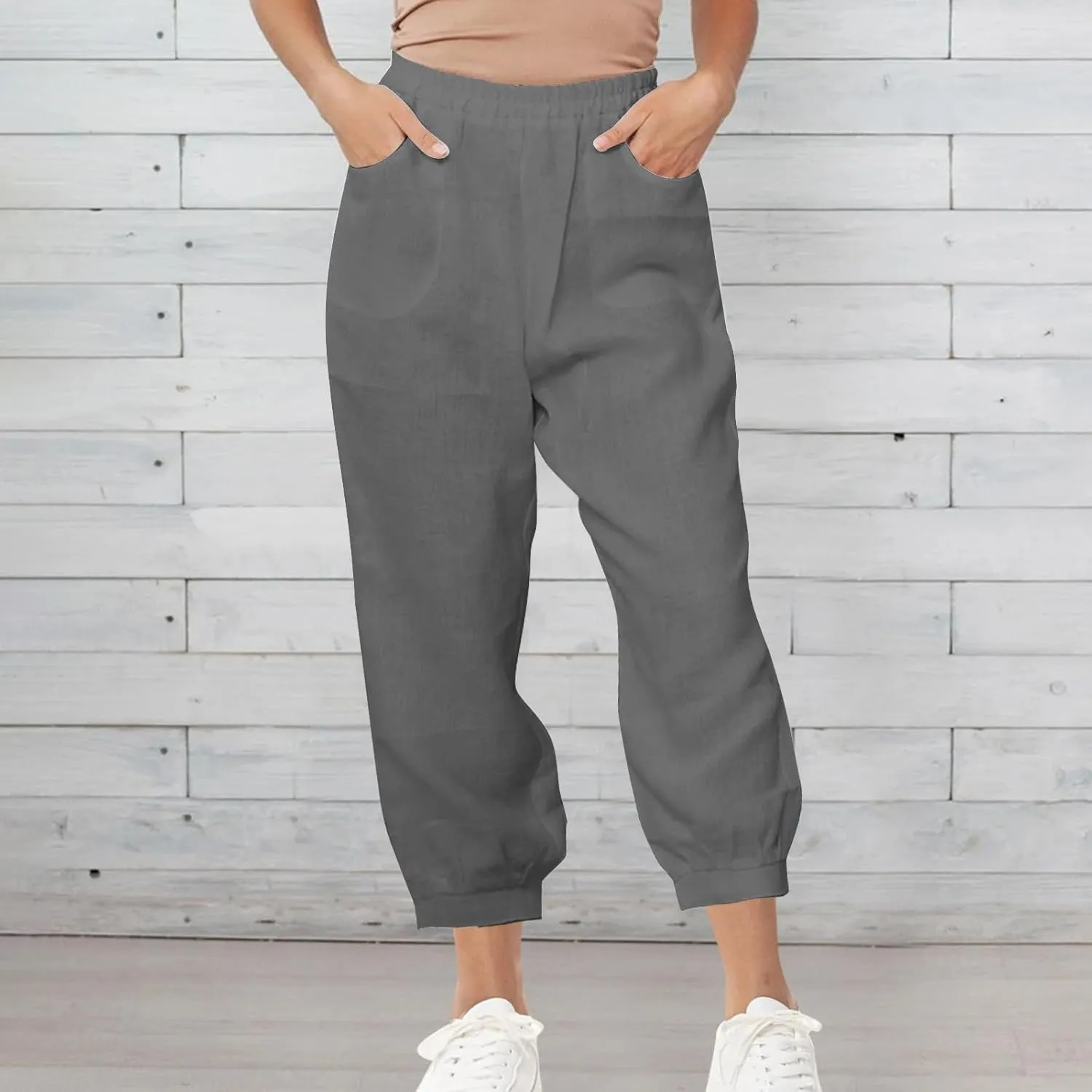 Lastesso Womens Linen Pants Lightweight Summer Boho Trousers Casual Cotton Vacation Going Out Capris Outfits with Pockets