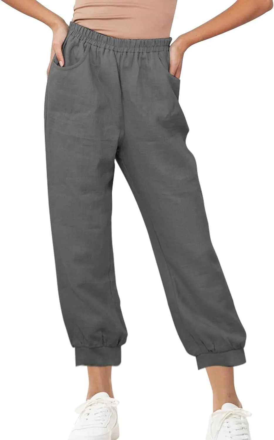 Lastesso Womens Linen Pants Lightweight Summer Boho Trousers Casual Cotton Vacation Going Out Capris Outfits with Pockets