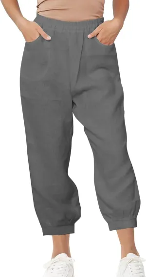 Lastesso Womens Linen Pants Lightweight Summer Boho Trousers Casual Cotton Vacation Going Out Capris Outfits with Pockets