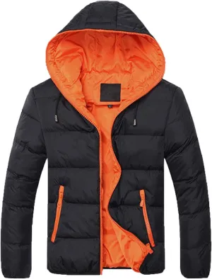 LCMTWX Casual Coat Hoodie Winter Men's Cotton-padded Zipper Color Collision Jacket Men's Coats Jackets Mens (Orange, XXXL)