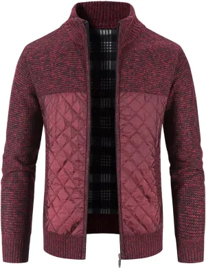 LCMTWX Men's Thicken Warm Winter Coat Stand Collar Knitted Splice Sweater Coat Casual Cardigan Stylish Outwear Winter