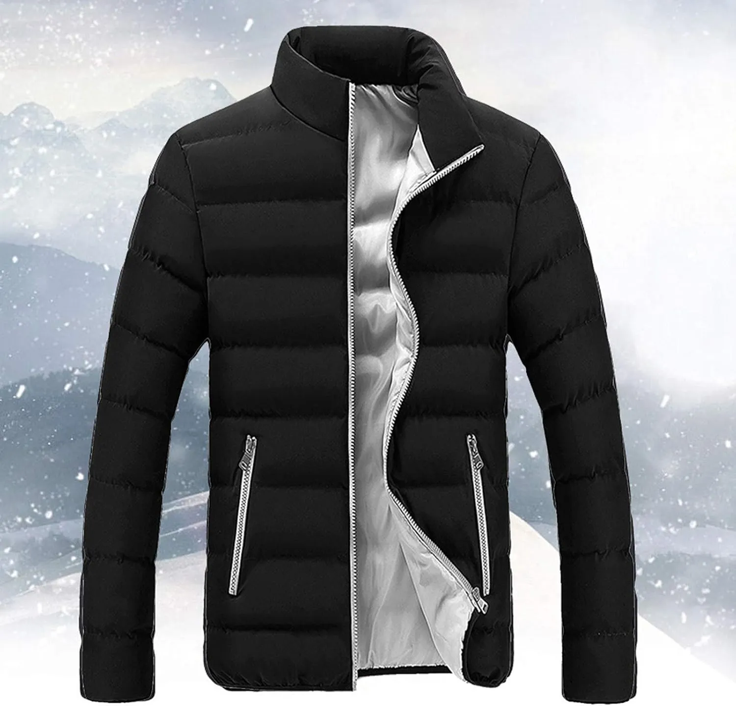 LCMTWX Men's Winter Thickened Warm Coats Leisure Plus Size Hat Zip Pocket Cotton-Padded Warm Soft Hooded Jacket Coats