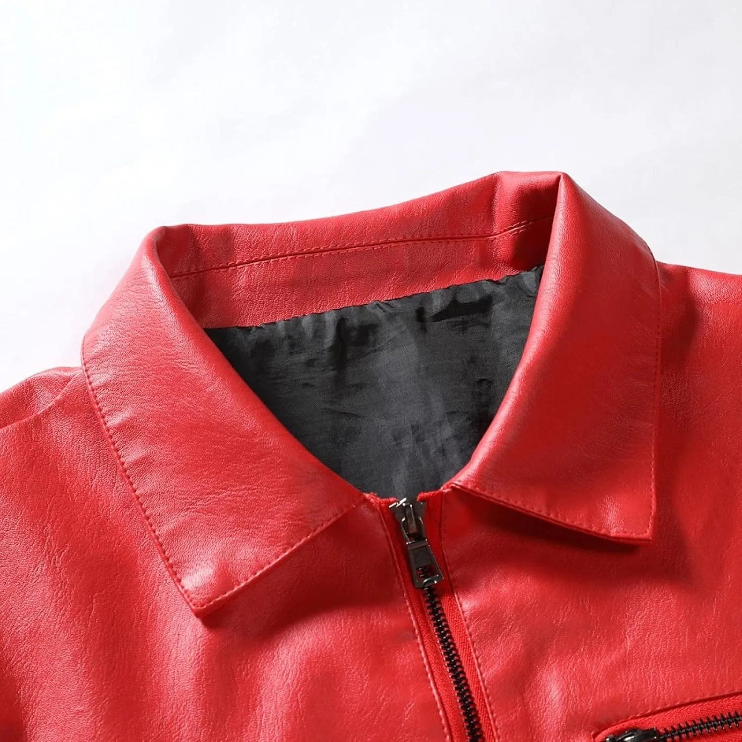 Leather Motorcycle Jacket Casual Solid Color Zipper Pocket Leather Jacket Coat Mens Winter Jackets Textile