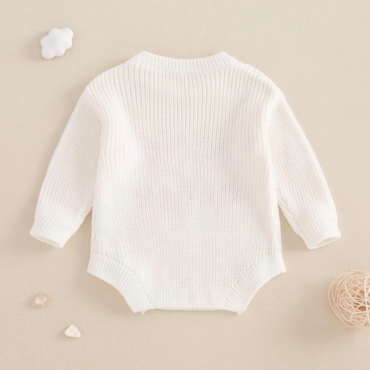 Lesimsam Newborn Baby Boy Girl Valentines Outfit Oversized Embroidery Long Sleeve Knit Sweater Bubble Romper Bodysuit
