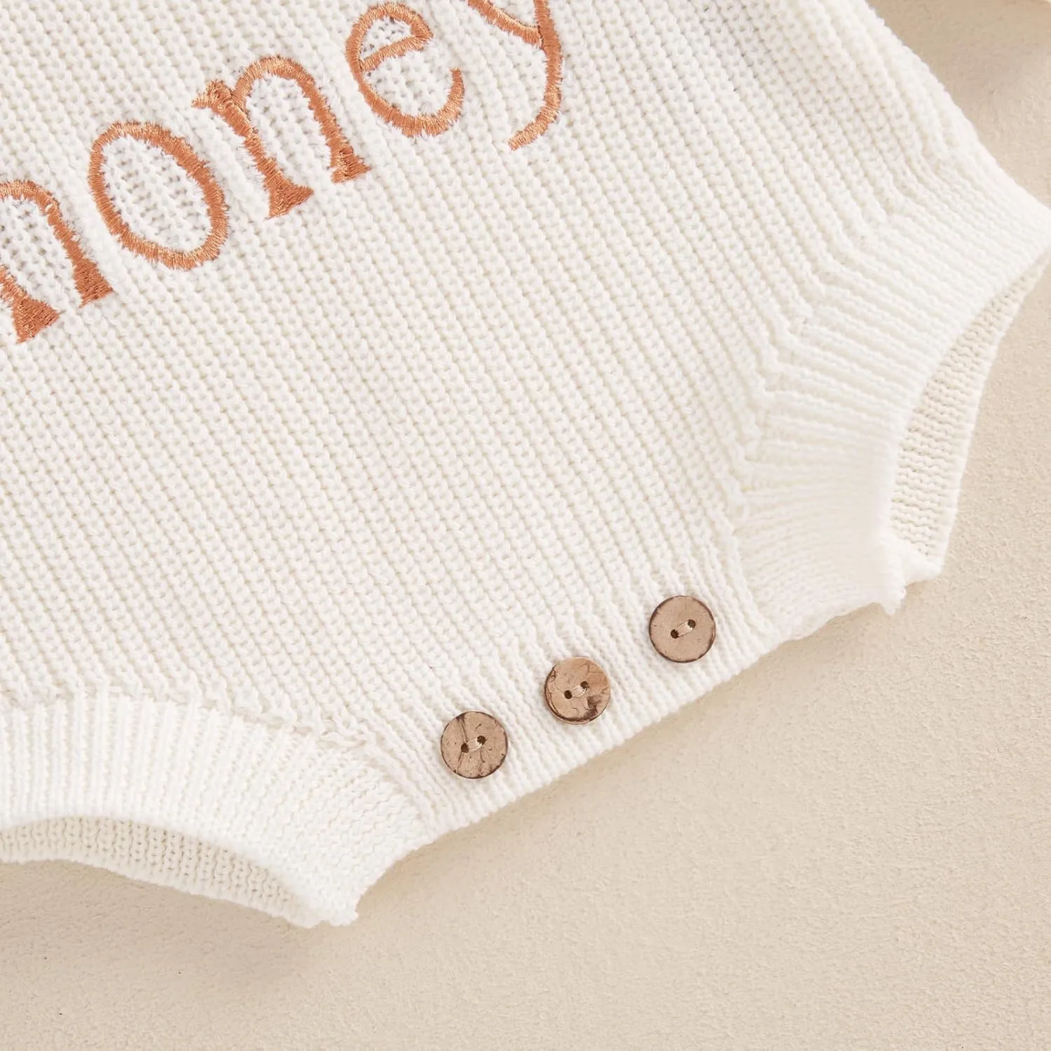 Lesimsam Newborn Baby Boy Girl Valentines Outfit Oversized Embroidery Long Sleeve Knit Sweater Bubble Romper Bodysuit