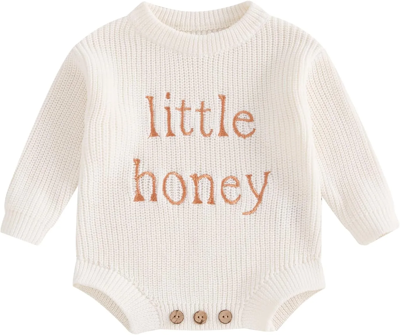 Lesimsam Newborn Baby Boy Girl Valentines Outfit Oversized Embroidery Long Sleeve Knit Sweater Bubble Romper Bodysuit