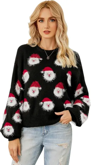 Lesmart Womens Ugly Christmas Sweater Funny Santa Funny Xmas Holiday Party Knitted Pullover