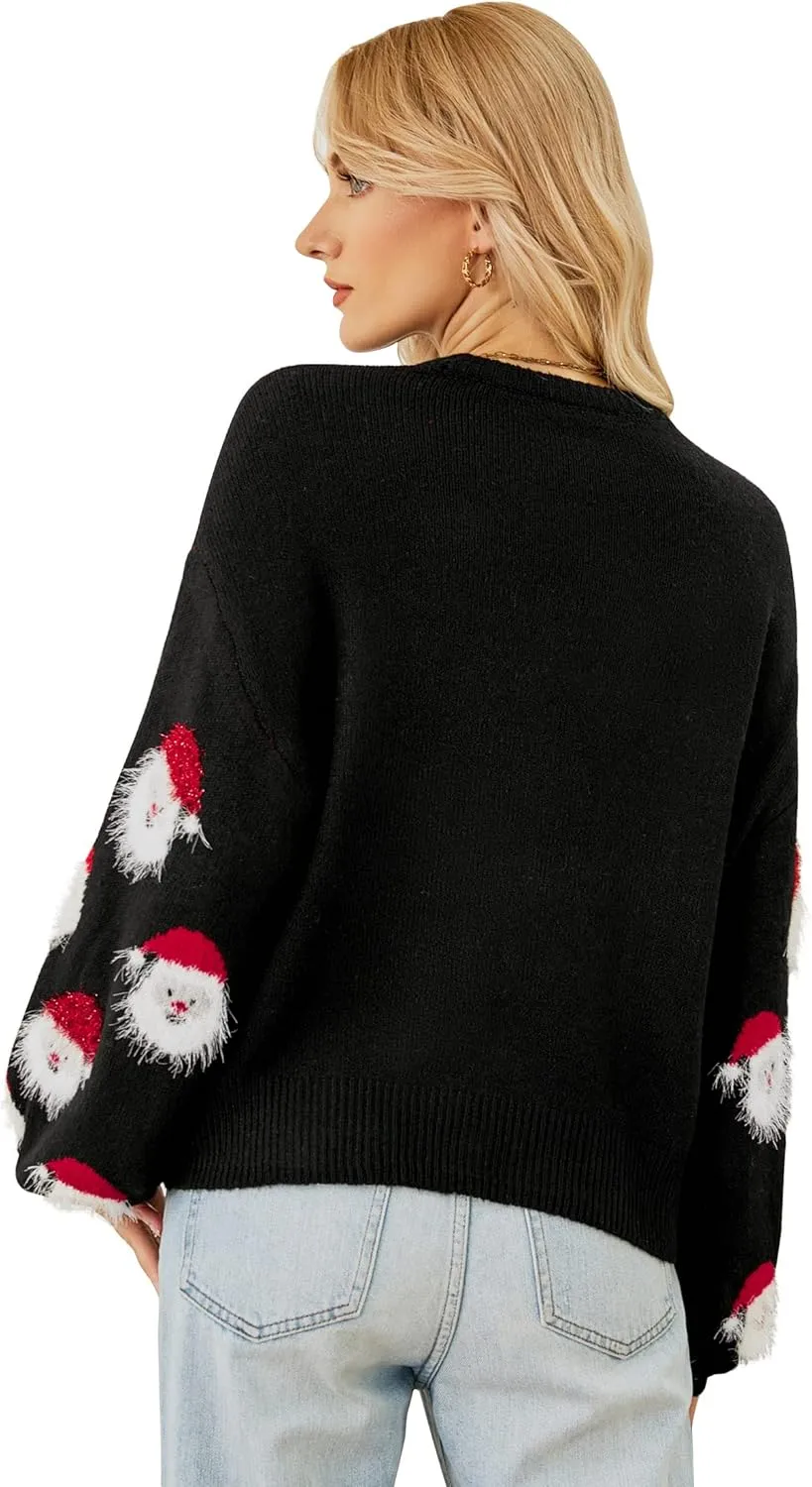 Lesmart Womens Ugly Christmas Sweater Funny Santa Funny Xmas Holiday Party Knitted Pullover