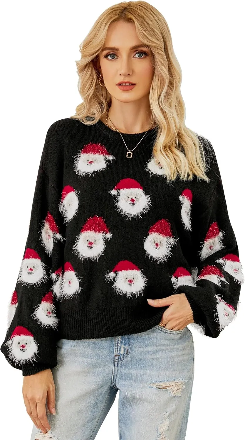 Lesmart Womens Ugly Christmas Sweater Funny Santa Funny Xmas Holiday Party Knitted Pullover