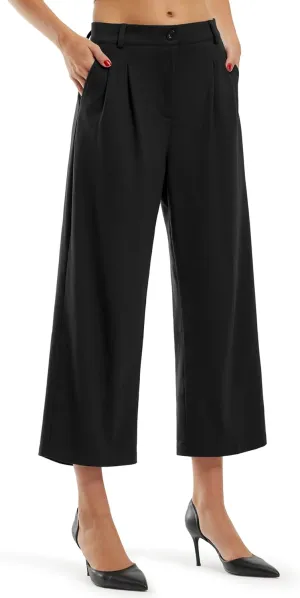 Libin Women's Wide Leg Capri Pants Business Pleated Slacks Dress Yoga Golf Casual Cropped Capris