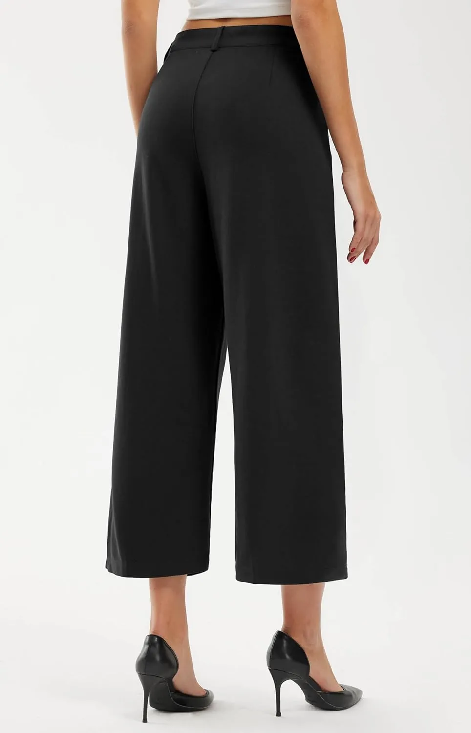 Libin Women's Wide Leg Capri Pants Business Pleated Slacks Dress Yoga Golf Casual Cropped Capris