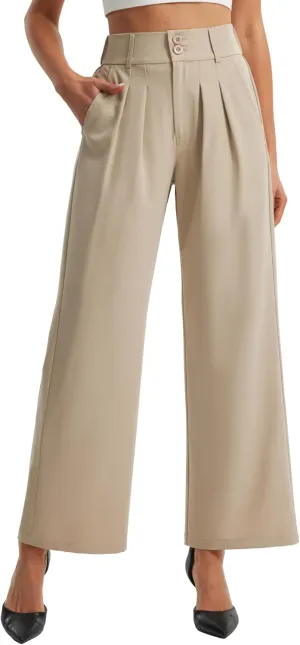 Libin Women's Wide Leg Dress Pants High Waisted Button Pleated Business Work Pants Casual Slacks Trousers with Pockets