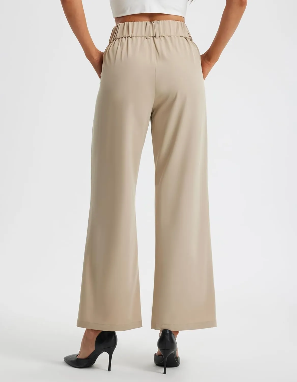 Libin Women's Wide Leg Dress Pants High Waisted Button Pleated Business Work Pants Casual Slacks Trousers with Pockets
