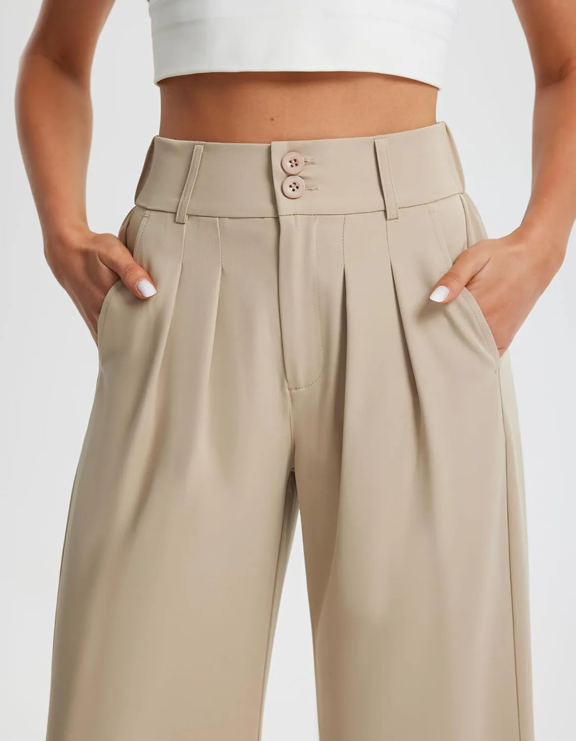 Libin Women's Wide Leg Dress Pants High Waisted Button Pleated Business Work Pants Casual Slacks Trousers with Pockets