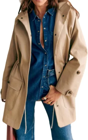 Lightweight Anorak Jacket for Women, Long Jacket Anorak with Drawstring, Hooded Parka Trench Coat with Pockets S-XXL