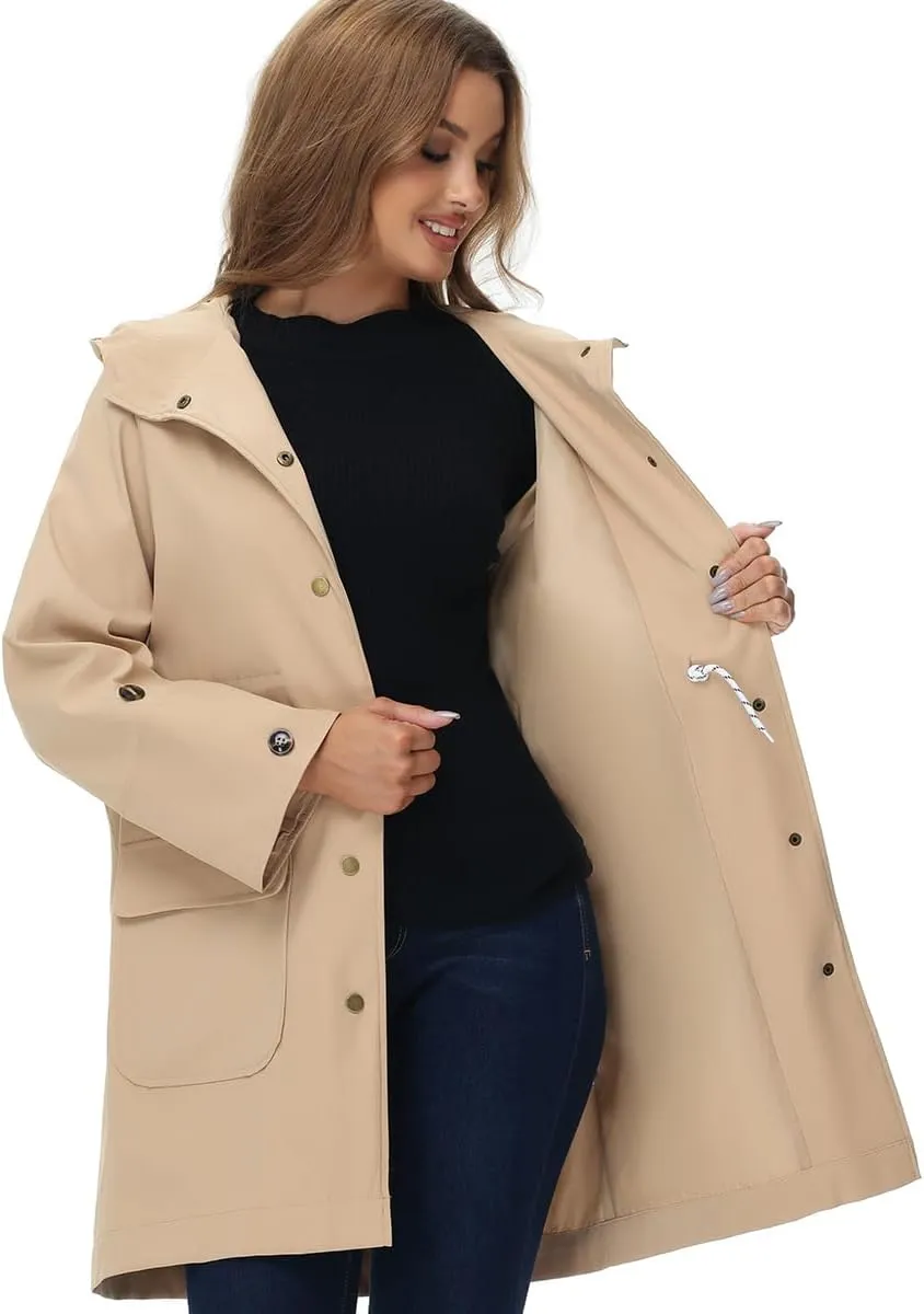 Lightweight Anorak Jacket for Women, Long Jacket Anorak with Drawstring, Hooded Parka Trench Coat with Pockets S-XXL