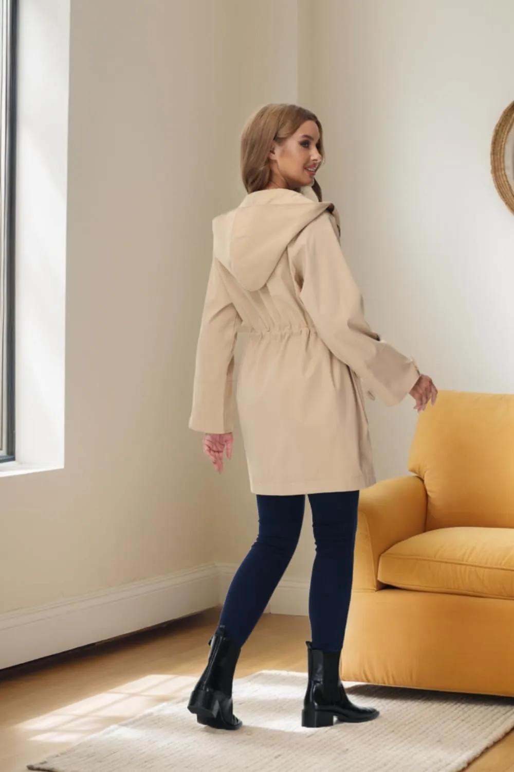Lightweight Anorak Jacket for Women, Long Jacket Anorak with Drawstring, Hooded Parka Trench Coat with Pockets S-XXL