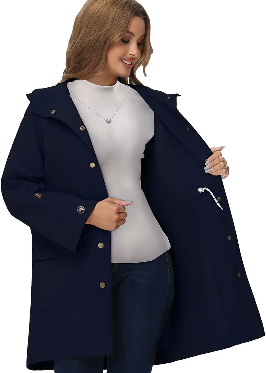Lightweight Anorak Jacket for Women, Long Jacket Anorak with Drawstring, Hooded Parka Trench Coat with Pockets S-XXL