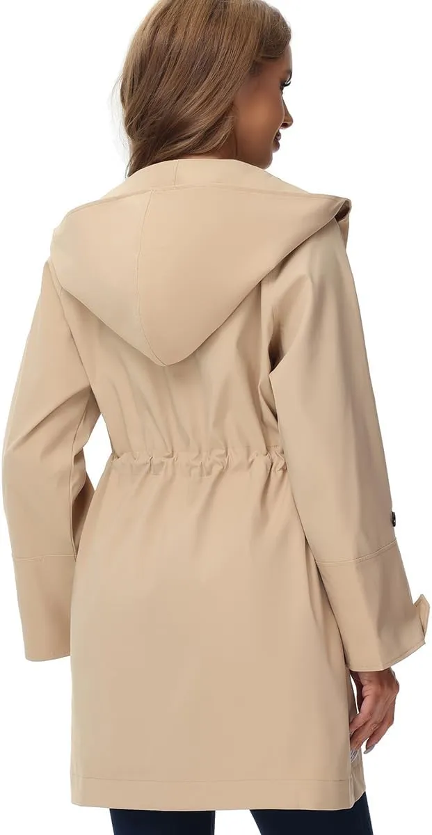 Lightweight Anorak Jacket for Women, Long Jacket Anorak with Drawstring, Hooded Parka Trench Coat with Pockets S-XXL