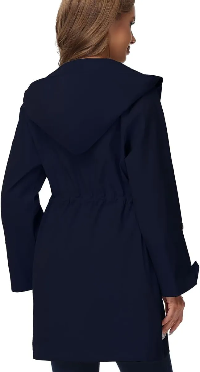 Lightweight Anorak Jacket for Women, Long Jacket Anorak with Drawstring, Hooded Parka Trench Coat with Pockets S-XXL