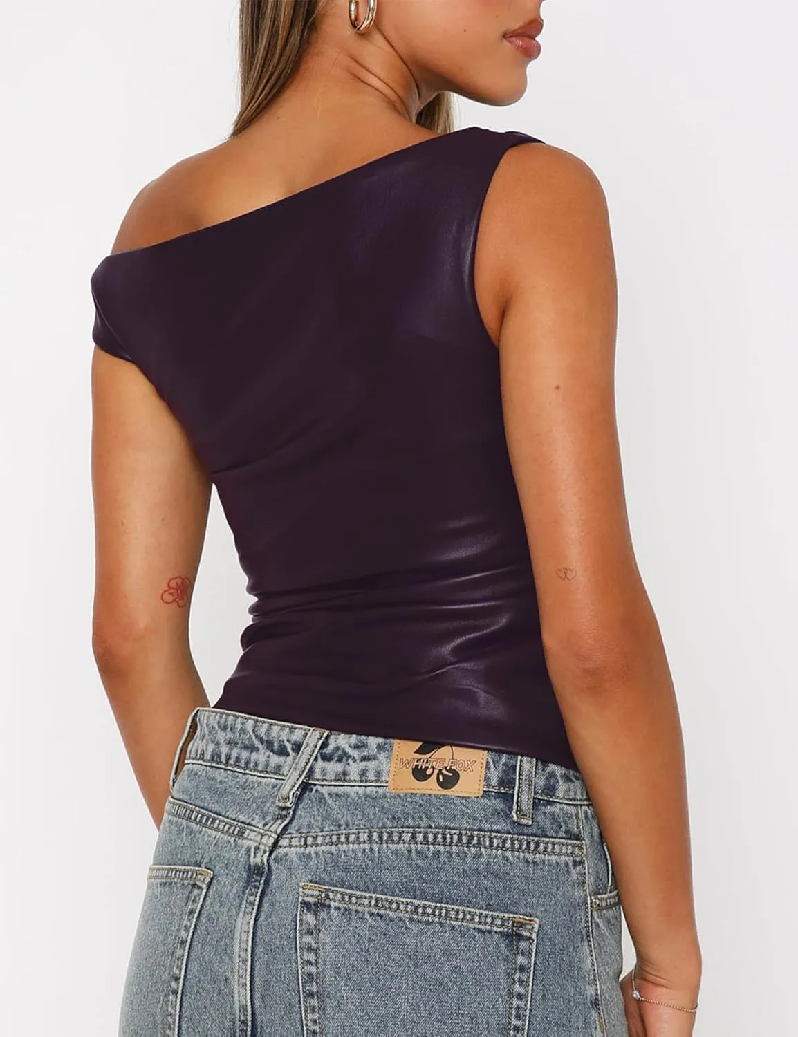 Limerose Womens Off Shoulder Top Sleeveless Shirts Faux Leather Slim Fitted Tank Top