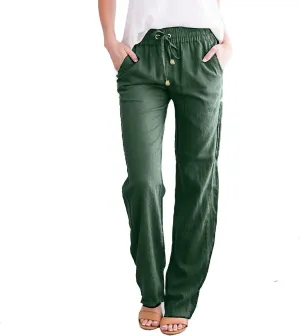 Linen Pants for Women 2025 Summer Drawstring Pants Casual Loose Wide Leg Lounge Trousers for Beach Travel Vacation