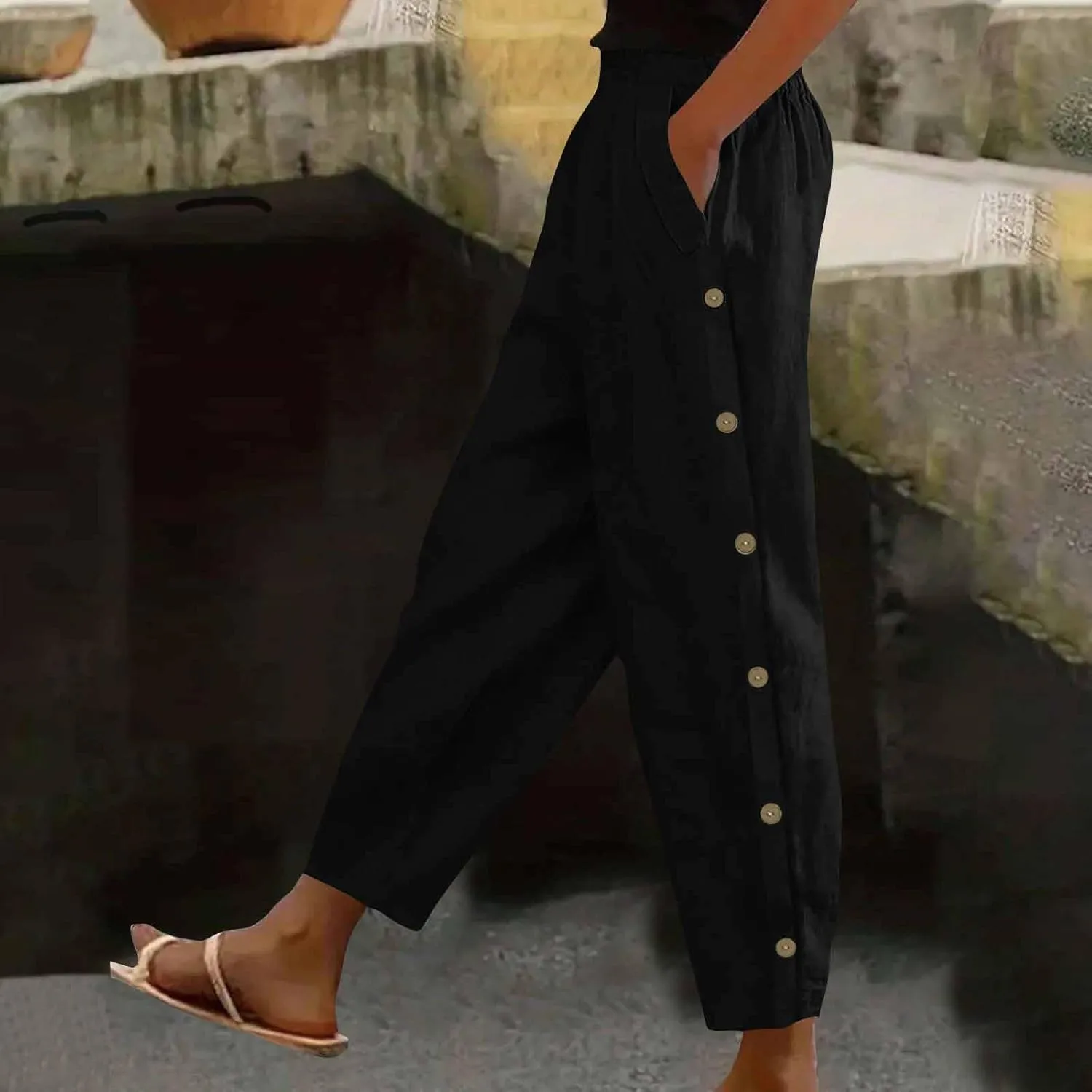 Linen Pants for Women 2025 Summer Elastic High Waisted Straight Leg Lounge Pant Lightweight Comfy Beach Trousers