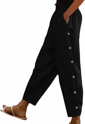 Linen Pants for Women 2025 Summer Elastic High Waisted Straight Leg Lounge Pant Lightweight Comfy Beach Trousers