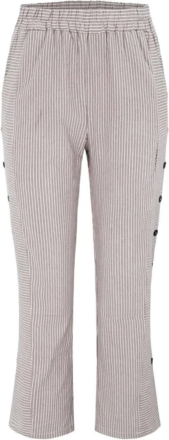Linen Pants for Women 2025 Trendy Striped Spring Summer Casual Pants High Waist Straight Leg Trousers with Pockets