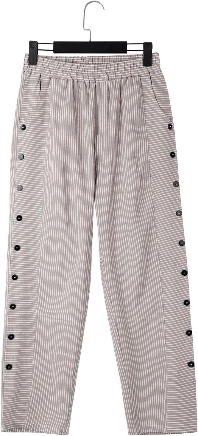 Linen Pants for Women 2025 Trendy Striped Spring Summer Casual Pants High Waist Straight Leg Trousers with Pockets