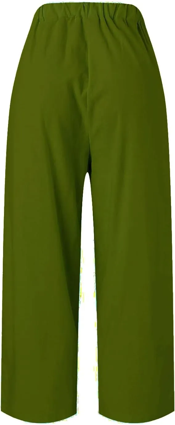 Linen Pants for Women Lightweight High Waist Straight Leg Cropped Pants Casual Summer Crop Pant Trousers with Pockets