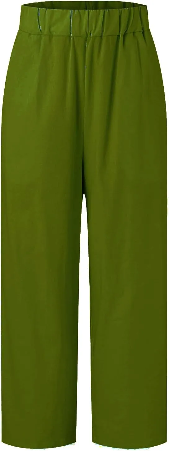 Linen Pants for Women Lightweight High Waist Straight Leg Cropped Pants Casual Summer Crop Pant Trousers with Pockets