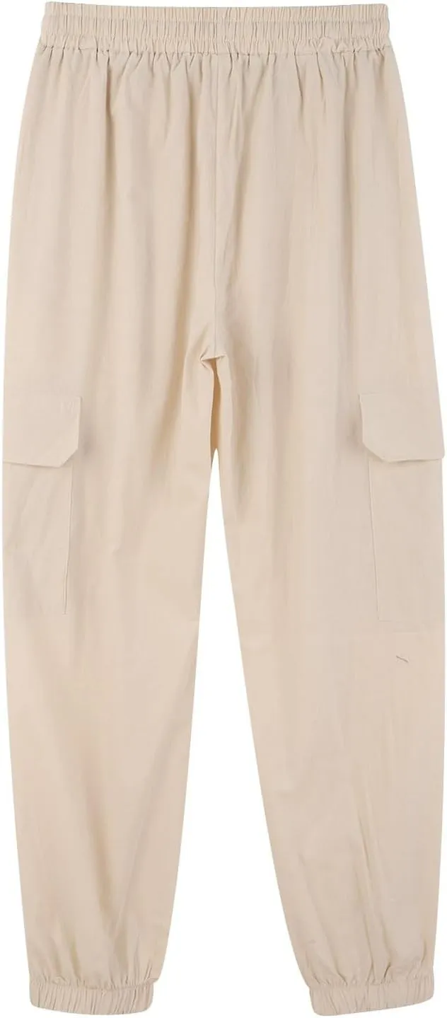 Linen Pants Mens Solid Beach Casual Tapered Pants Summer Vacation Drawstring Trousers Outdoor Plain Holiday Slacks