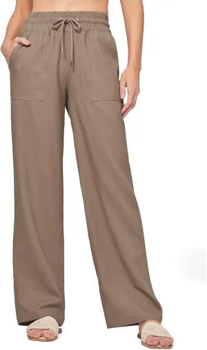 Linen Pants Women Casual Palazzo Pants High Waist Wide Leg Pant Lightweight Summer Solid Lounge Long Trousers