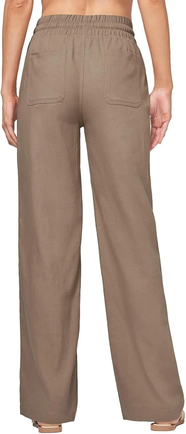 Linen Pants Women Casual Palazzo Pants High Waist Wide Leg Pant Lightweight Summer Solid Lounge Long Trousers