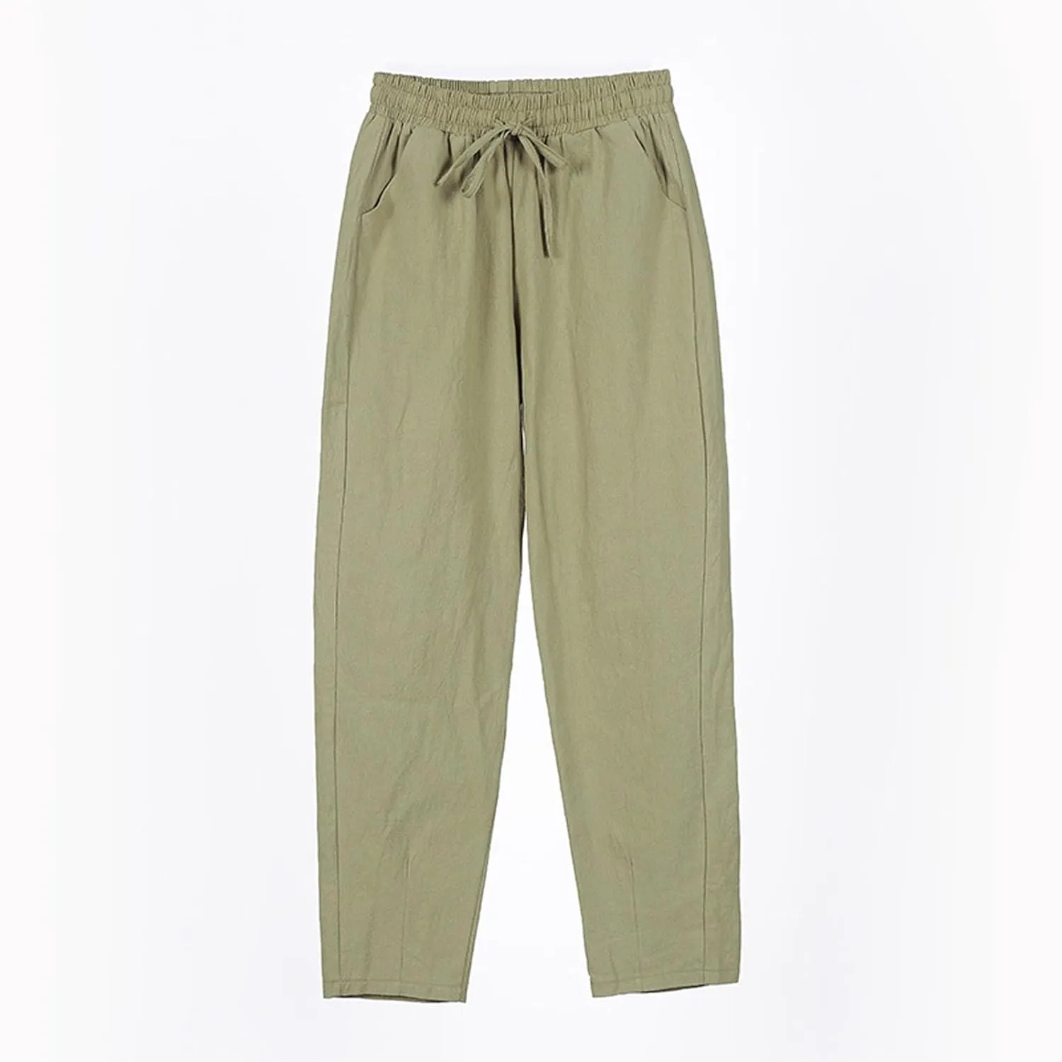 Linen Pants Women Wide Leg Palazzo Pants Drawstring Lounge Pants with Pockets High Elastic Waisted