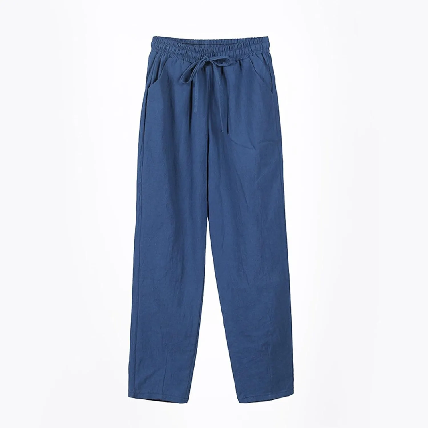 Linen Pants Women Wide Leg Palazzo Pants Lounge Pants with Pockets Drawstring High Elastic Waisted