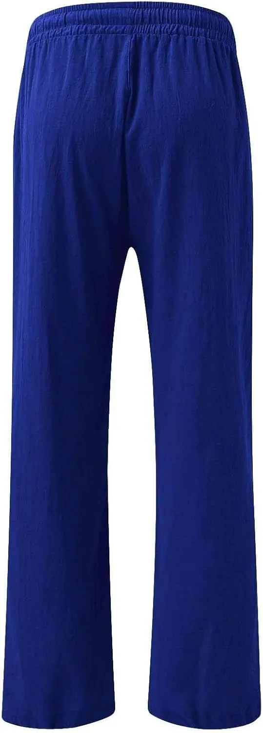 Linen Wide Leg Pants for Women Summer Casual High Waisted Palazzo Pants Boho Beach Vacation Trousers with Pockets