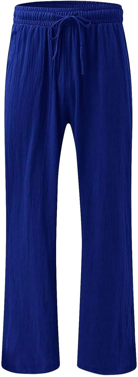 Linen Wide Leg Pants for Women Summer Casual High Waisted Palazzo Pants Boho Beach Vacation Trousers with Pockets