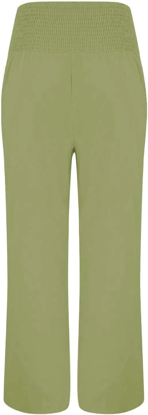 Linen Wide Leg Pants Women Summer Casual Drawstring Elastic High Waist Trousers Beach Trendy Palazzo Pant Knit Pants