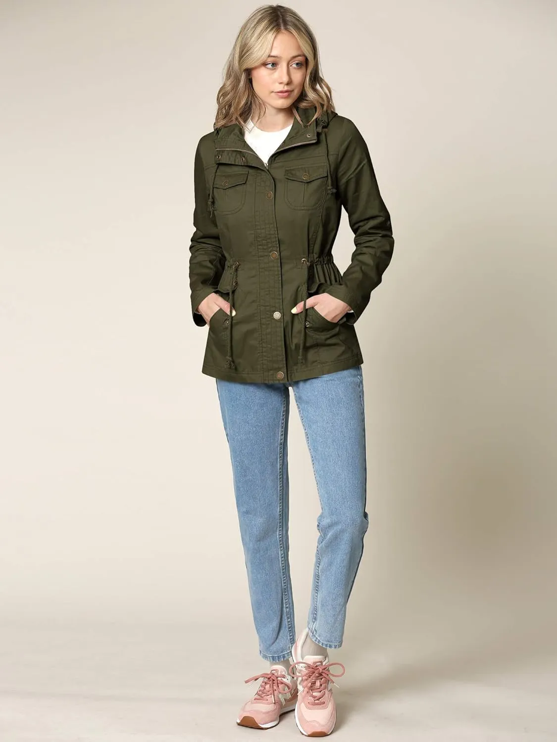 Lock and Love Women's Casual Military Anorak Jacket - Lightweight Detachable Hooded Safari Utility
