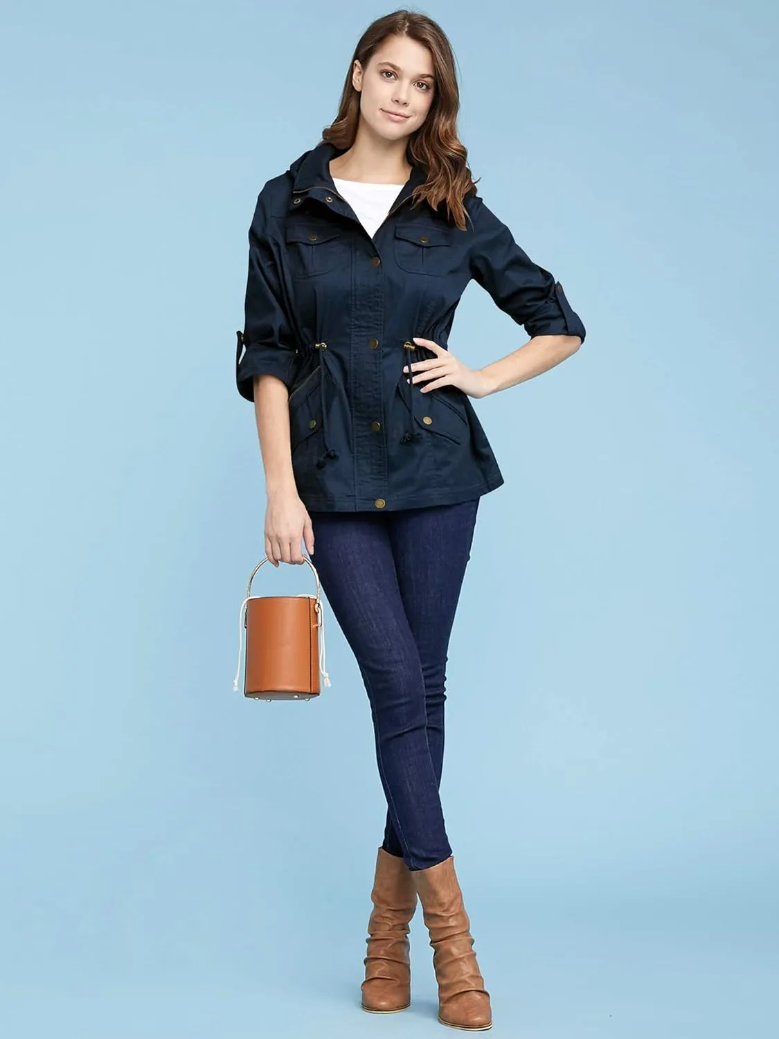Lock and Love Women's Casual Military Anorak Jacket - Lightweight Detachable Hooded Safari Utility