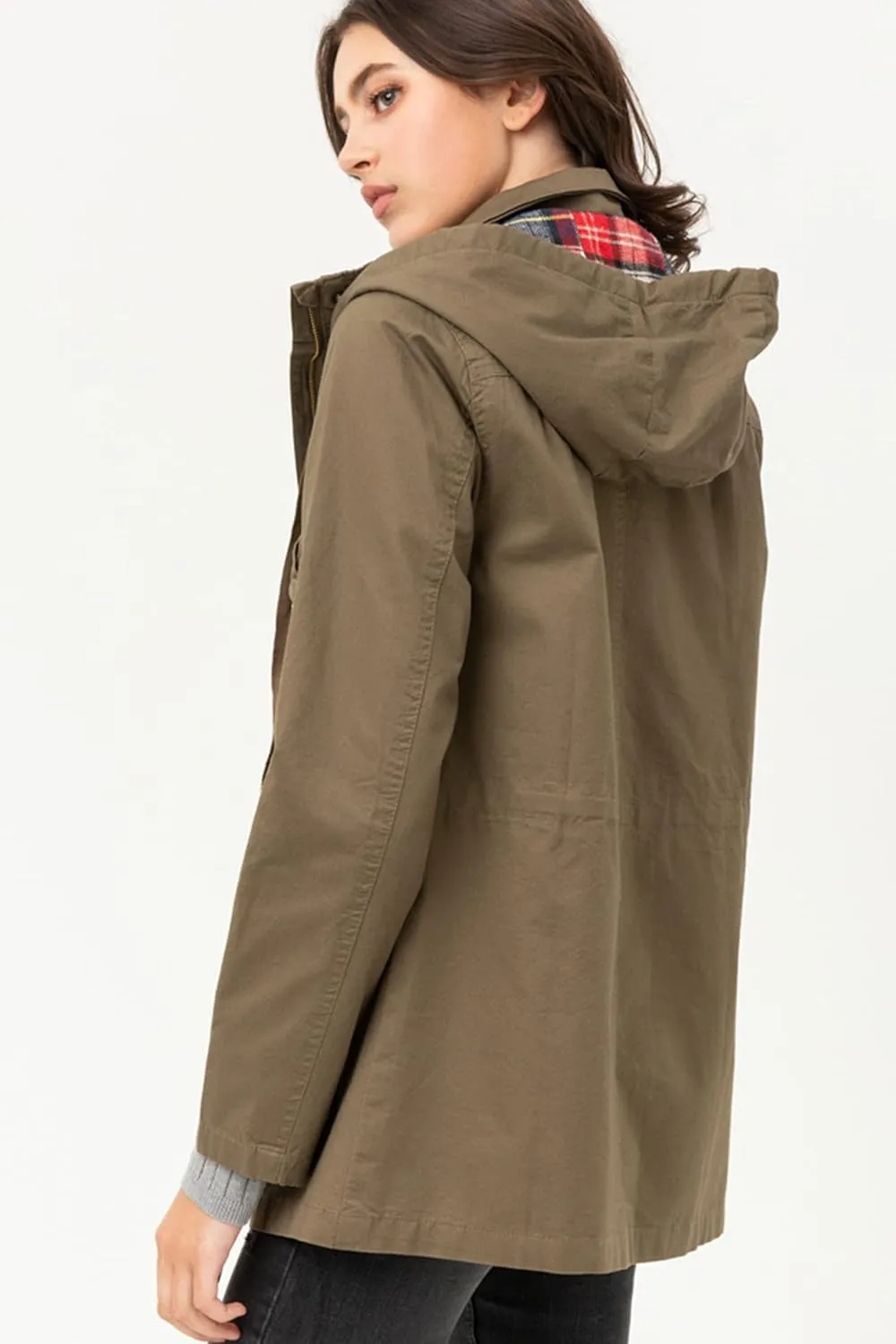 Lock and Love Women's Casual Military Anorak Jacket - Lightweight Detachable Hooded Safari Utility